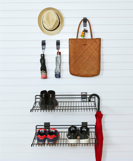 Ganchos de plástico para pared de listones, organizador para el hogar, almacenamiento de paneles de pared de garaje